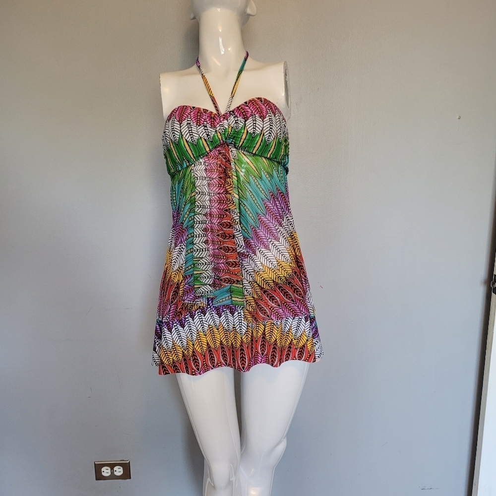 Profile By Gottex Mexicana Flyaway Bandeau Tankini & Skirted Bottom, VGUC, Sz 6